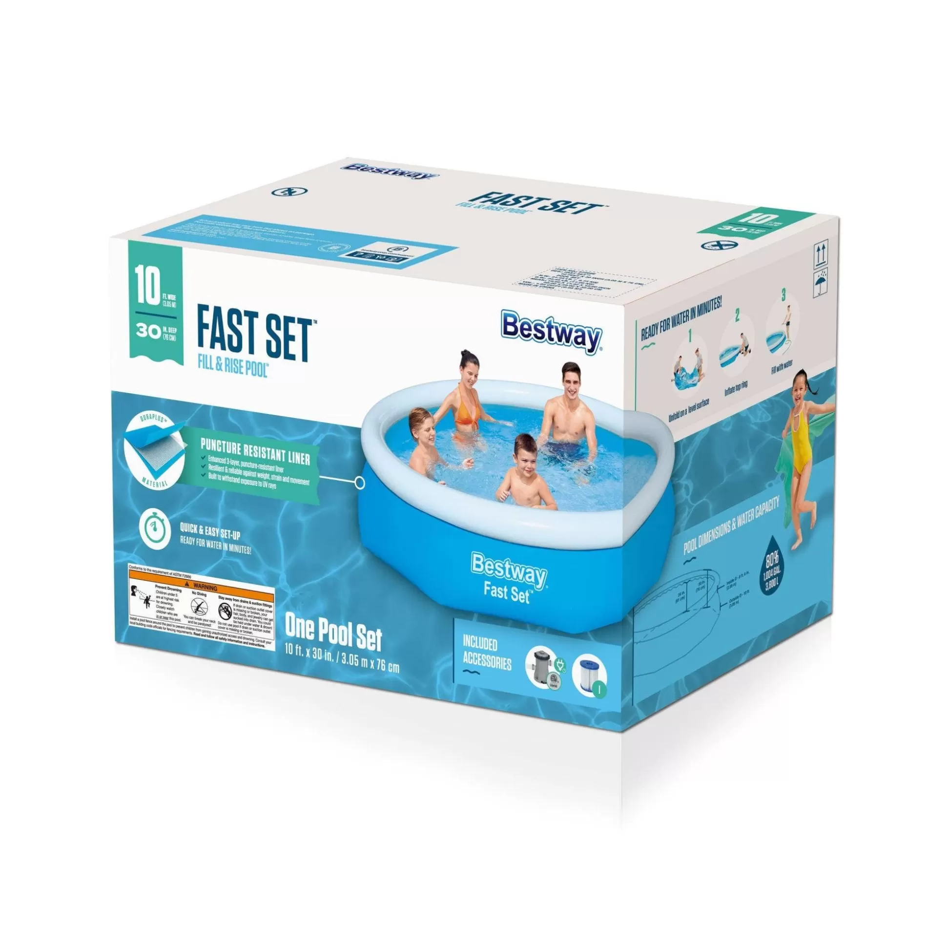 Bestway Fast Set 10' X 30" Round Inflatable Pool Set New