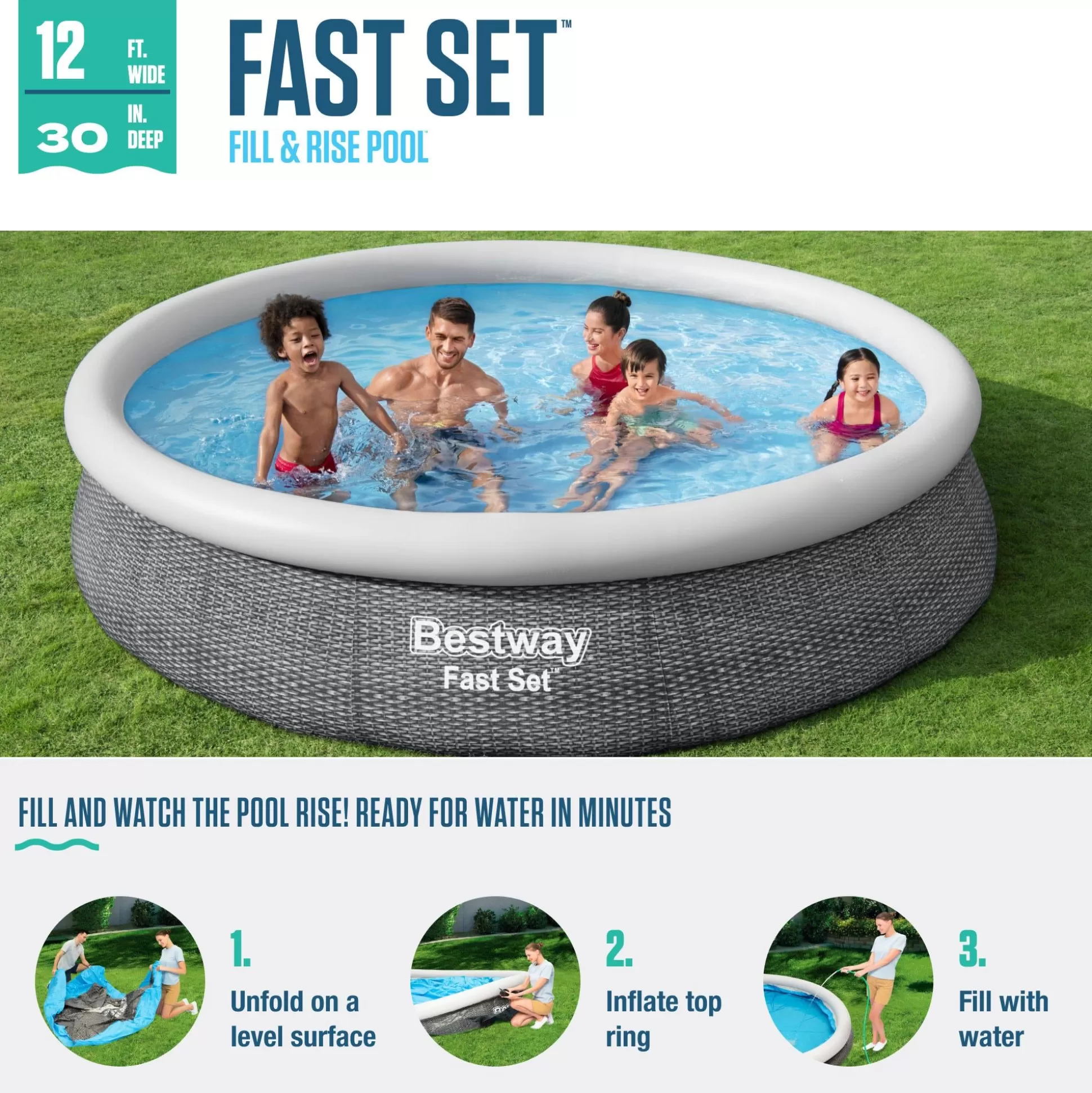 Bestway Fast Set 12' X 30" Round Inflatable Pool Set Hot