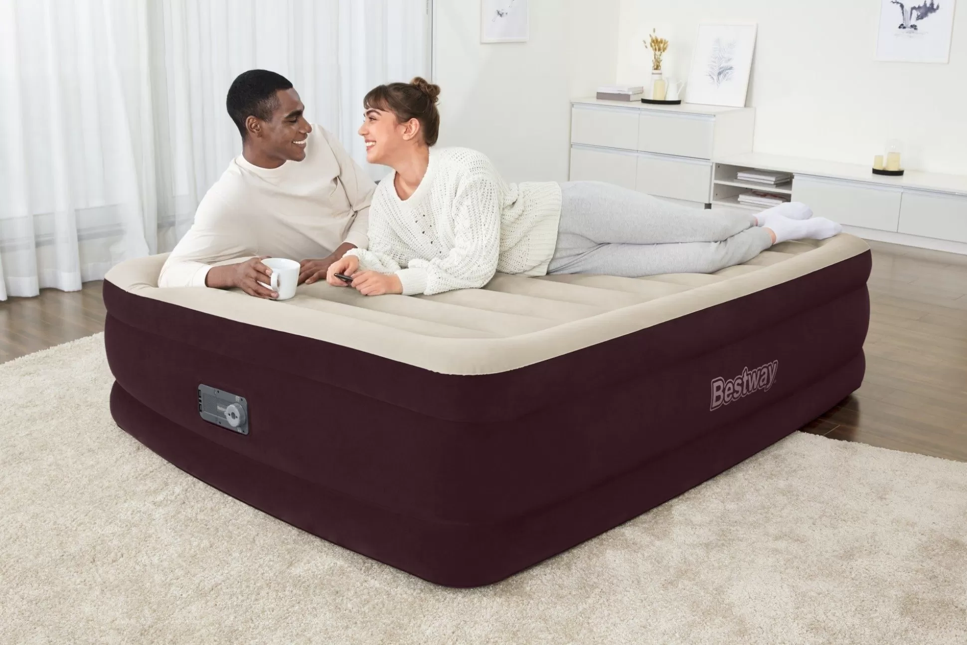 Bestway Tritech Fashion Flock Air Mattress Queen 20" With Built-In Ac Pump And Antimicrobial Coating Online