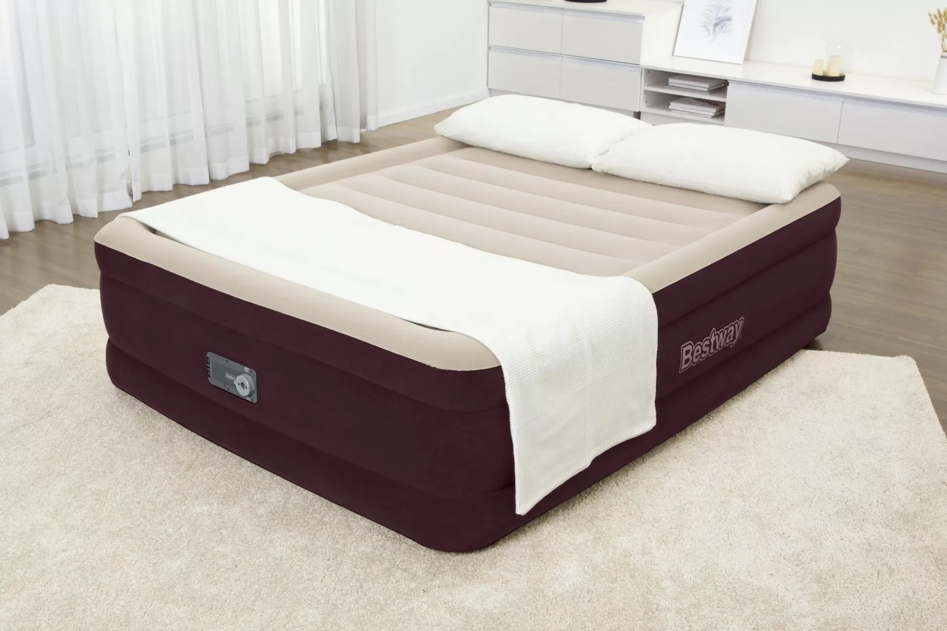 Bestway Tritech Fashion Flock Air Mattress Queen 20" With Built-In Ac Pump And Antimicrobial Coating Online