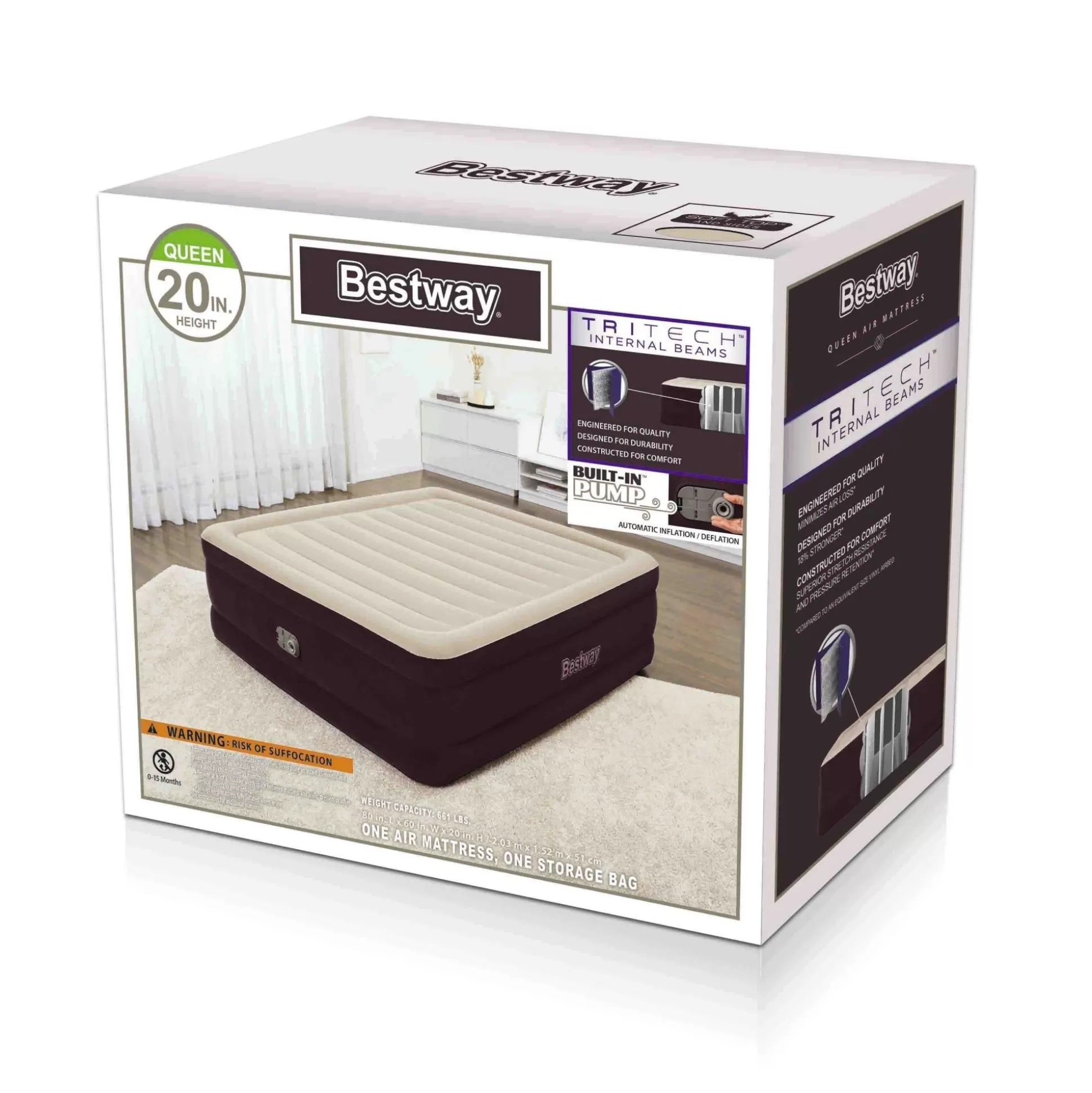 Bestway Tritech Fashion Flock Air Mattress Queen 20" With Built-In Ac Pump And Antimicrobial Coating Online
