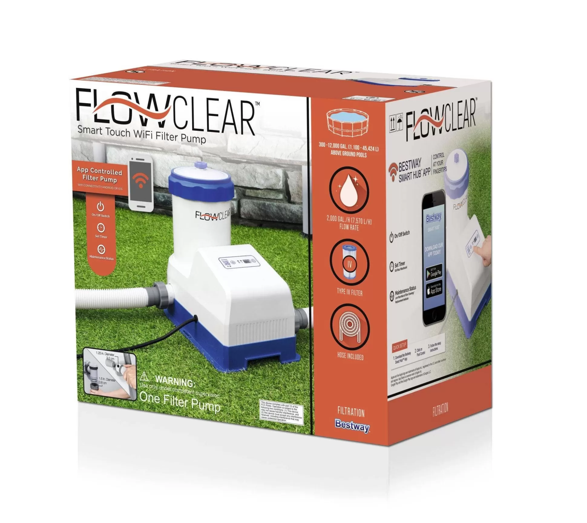 Bestway Flowclear Smart Touch Wifi 2,000 Gal. App-Controlled Filter Pump Hot