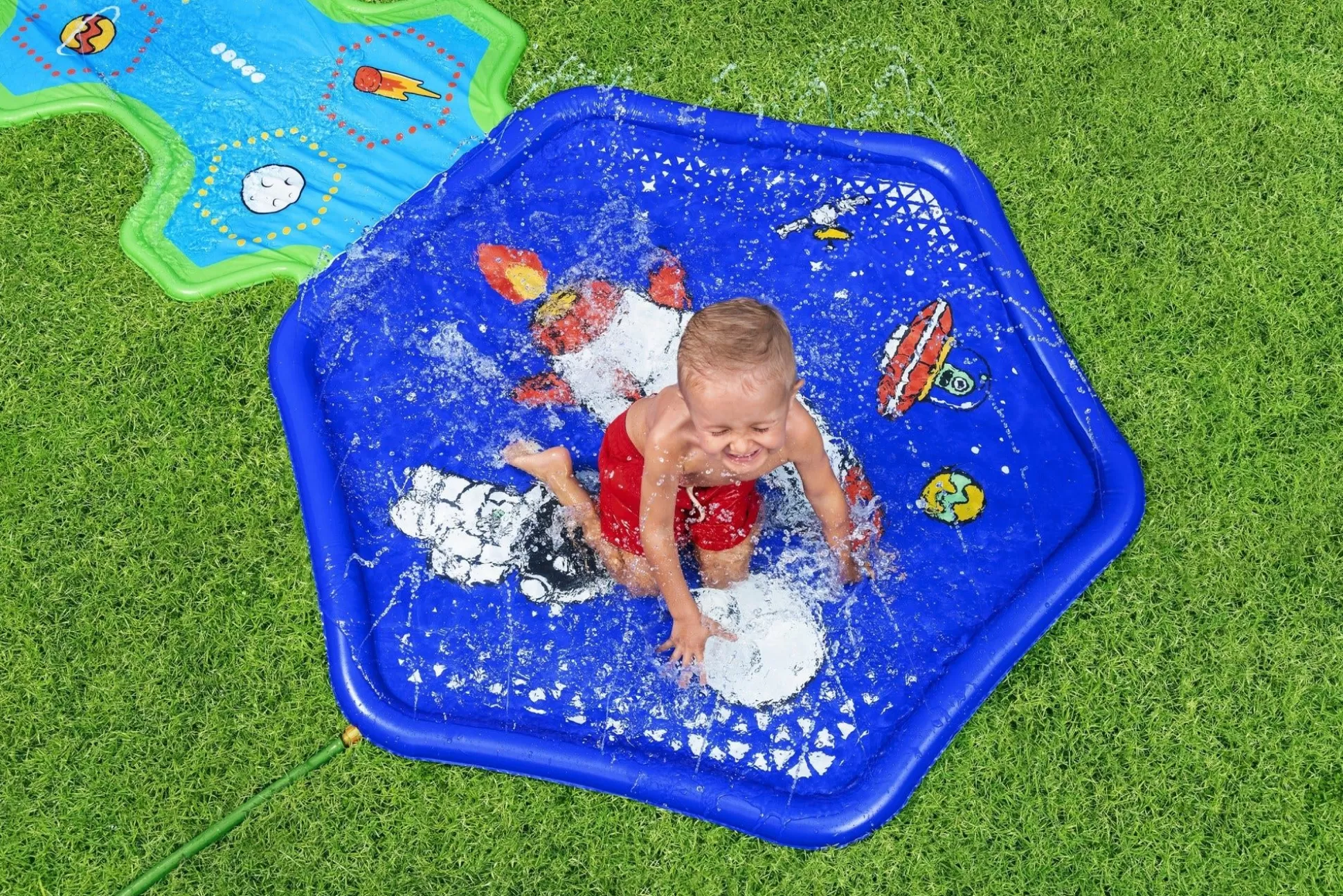 Bestway H2Ogo! Cosmic Adventure Kids Sprinkler Splash Pad And Inflatable Water Slide Cheap