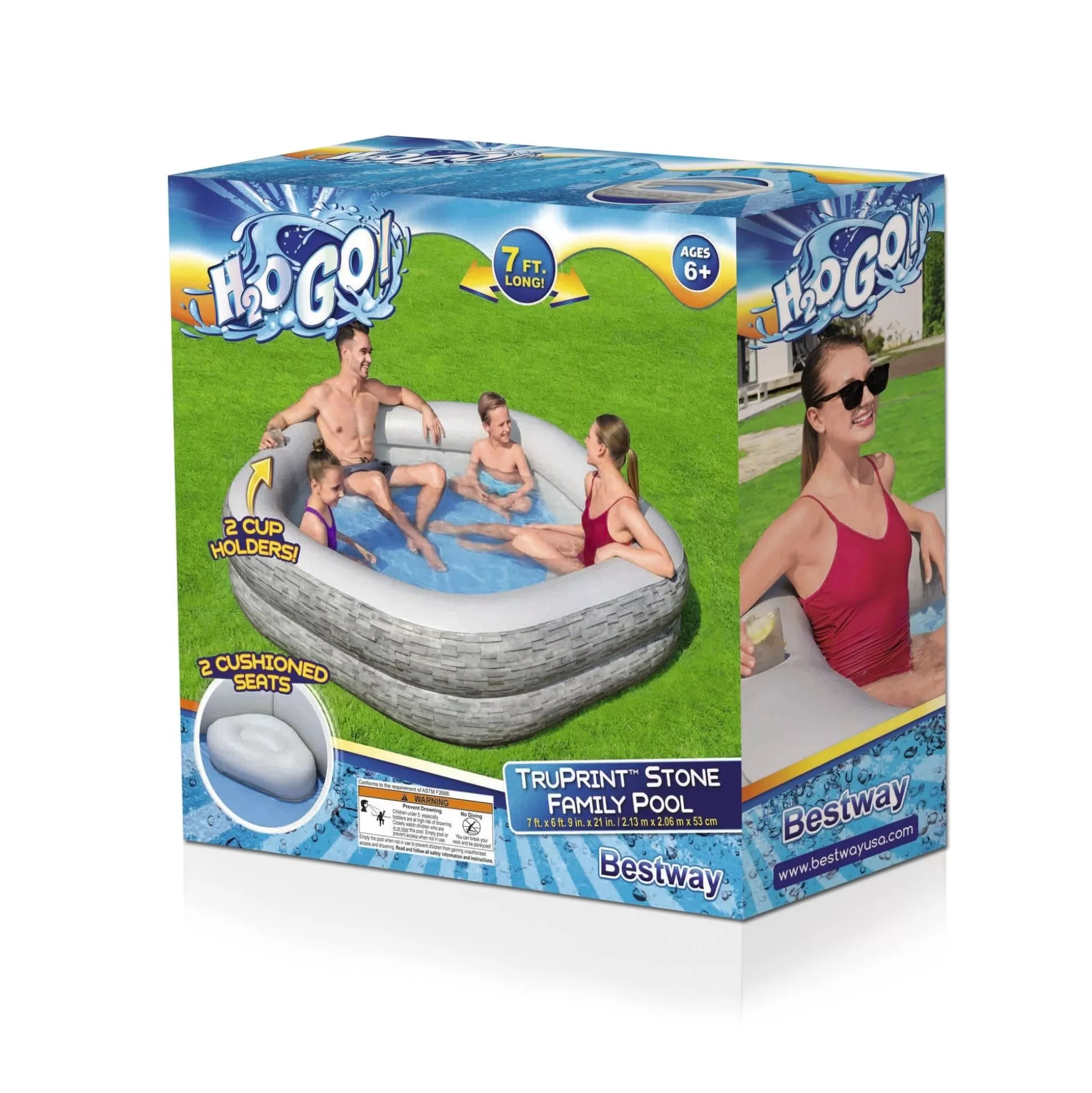 Bestway H2Ogo! Truprint Stone 7'X 6'9 X 21 Soft Sided Inflatable Family Kiddie Pool Hot